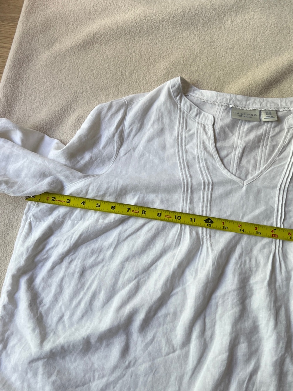 Calypso St. Barth Linen Blend Blouse 1X White Boho Tunic Lightweight Top - Picture 15 of 15